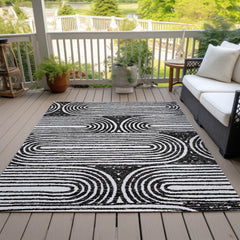 8' X 10' Black and White Abstract Washable Non Skid Indoor Outdoor Area Rug