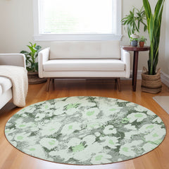 8' Round Artichoke Green Round Floral Washable Non Skid Indoor Outdoor Area Rug