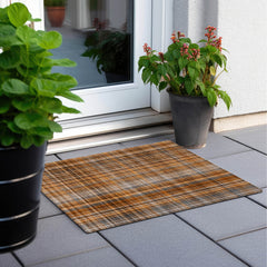 2' X 3' Terra Cotta Plaid Washable Non Skid Indoor Outdoor Area Rug