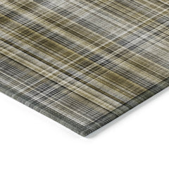 3' X 4' Taupe Plaid Washable Non Skid Indoor Outdoor Area Rug