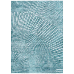 9' X 12' Teal Abstract Washable Non Skid Indoor Outdoor Area Rug
