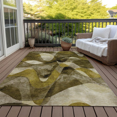 10' X 14' Coffee Abstract Washable Non Skid Indoor Outdoor Area Rug