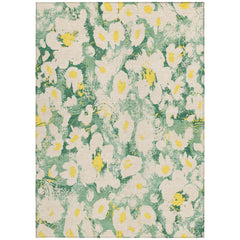 8' X 10' Green Floral Washable Non Skid Indoor Outdoor Area Rug