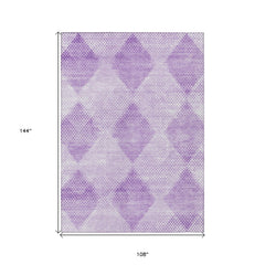 9' X 12' Lavender Geometric Washable Non Skid Indoor Outdoor Area Rug