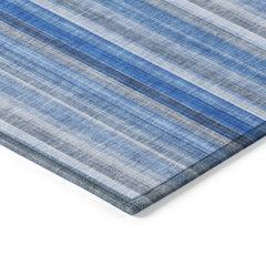 8' Runner Blue Striped Washable Non Skid Indoor Outdoor Runner Rug