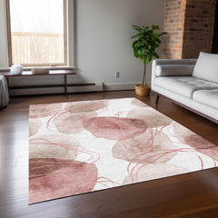 3' X 5' Merlot and Ivory Abstract Washable Non Skid Indoor Outdoor Area Rug