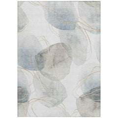 9' X 12' Ivory Blue and Gray Abstract Washable Non Skid Indoor Outdoor Area Rug