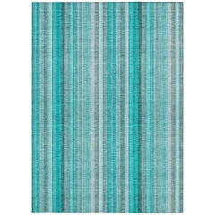 10' X 14' Teal and Gray Striped Washable Non Skid Indoor Outdoor Area Rug