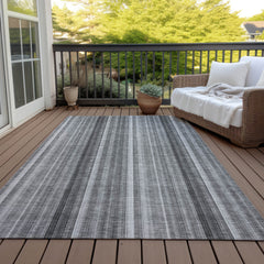 10' X 14' Gray Striped Washable Non Skid Indoor Outdoor Area Rug