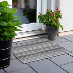 2' X 3' Gray Striped Washable Non Skid Indoor Outdoor Area Rug