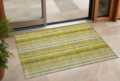 2' X 3' Gold Striped Washable Non Skid Indoor Outdoor Area Rug