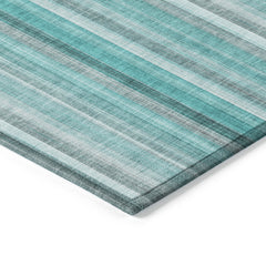 3' X 5' Teal and Gray Striped Washable Non Skid Indoor Outdoor Area Rug