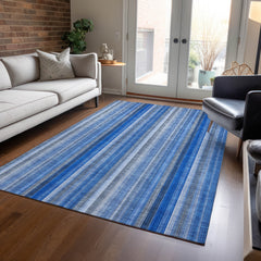 8' X 10' Blue Striped Washable Non Skid Indoor Outdoor Area Rug