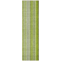 8' Runner Green Striped Washable Non Skid Indoor Outdoor Runner Rug