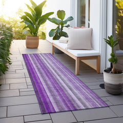 8' Runner Purple Striped Washable Non Skid Indoor Outdoor Runner Rug