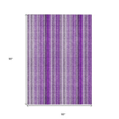 5' X 8' Purple Striped Washable Non Skid Indoor Outdoor Area Rug