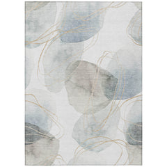 5' X 8' Ivory Blue and Gray Abstract Washable Non Skid Indoor Outdoor Area Rug