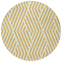 8' Round Gold and White Round Geometric Washable Non Skid Indoor Outdoor Area Rug
