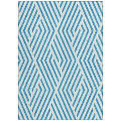 3' X 5' Teal and White Geometric Washable Non Skid Indoor Outdoor Area Rug
