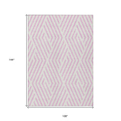 9' X 12' Pink and White Geometric Washable Non Skid Indoor Outdoor Area Rug