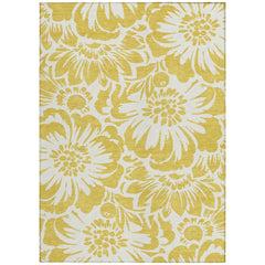 8' X 10' Gold Floral Washable Non Skid Indoor Outdoor Area Rug