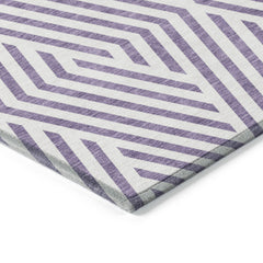 3' X 4' Purple and White Geometric Washable Non Skid Indoor Outdoor Area Rug