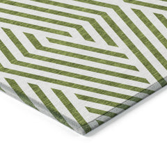 8' Runner Lime Green and White Geometric Washable Non Skid Indoor Outdoor Runner Rug