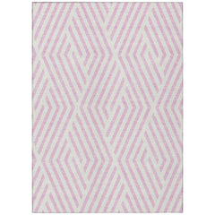 8' X 10' Pink and White Geometric Washable Non Skid Indoor Outdoor Area Rug