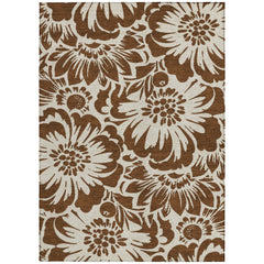 3' X 4' Brown and Ivory Floral Washable Non Skid Indoor Outdoor Area Rug