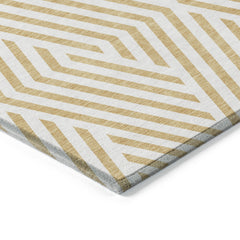 5' X 8' Gold and White Geometric Washable Non Skid Indoor Outdoor Area Rug