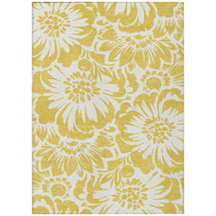 5' X 8' Gold and White Floral Washable Non Skid Indoor Outdoor Area Rug