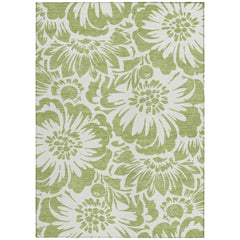 10' X 14' Green and Ivory Floral Washable Non Skid Indoor Outdoor Area Rug