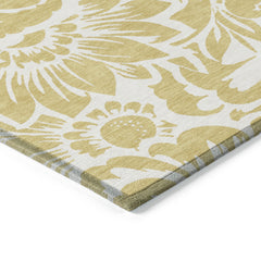 9' X 12' Gold and White Floral Washable Non Skid Indoor Outdoor Area Rug