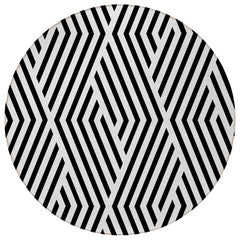 8' Round Black and White Round Geometric Washable Non Skid Indoor Outdoor Area Rug