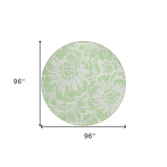 8' Round Mint Green and Ivory Round Floral Washable Non Skid Indoor Outdoor Area Rug