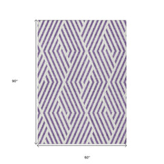 5' X 8' Purple and White Geometric Washable Non Skid Indoor Outdoor Area Rug