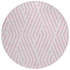 8' Round Pink and White Round Geometric Washable Non Skid Indoor Outdoor Area Rug