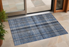 2' X 3' Blue Plaid Washable Non Skid Indoor Outdoor Area Rug