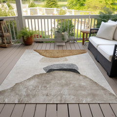 10' X 14' Tan Brown and Gray Abstract Washable Non Skid Indoor Outdoor Area Rug