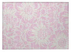 2' X 3' Pink and Ivory Floral Washable Non Skid Indoor Outdoor Area Rug