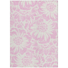 8' X 10' Pink and Ivory Floral Washable Non Skid Indoor Outdoor Area Rug
