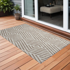 3' X 5' Taupe and Ivory Geometric Washable Non Skid Indoor Outdoor Area Rug