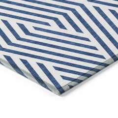 3' X 4' Navy and White Geometric Washable Non Skid Indoor Outdoor Area Rug