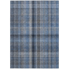 8' X 10' Blue Plaid Washable Non Skid Indoor Outdoor Area Rug