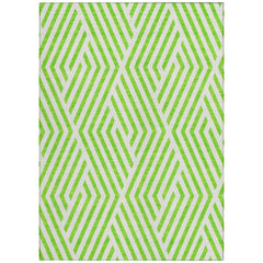 5' X 8' Lime Green and White Geometric Washable Non Skid Indoor Outdoor Area Rug
