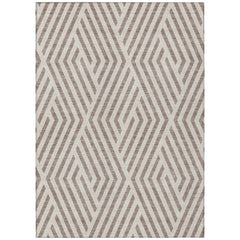 5' X 8' Taupe and Ivory Geometric Washable Non Skid Indoor Outdoor Area Rug