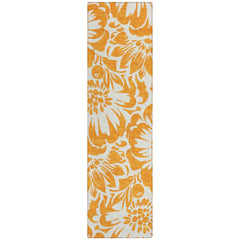 8' Runner Orange and White Floral Washable Non Skid Indoor Outdoor Runner Rug