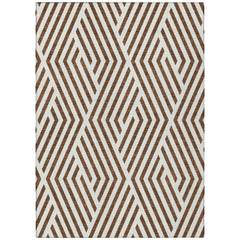 3' X 4' Brown and White Geometric Washable Non Skid Indoor Outdoor Area Rug