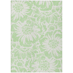 3' X 4' Mint Green and Ivory Floral Washable Non Skid Indoor Outdoor Area Rug