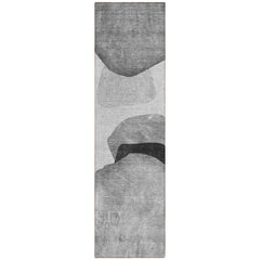 8' Runner Gray and Black Abstract Washable Non Skid Indoor Outdoor Runner Rug